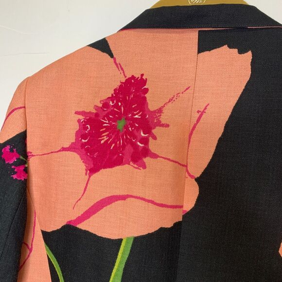 Womans Parisian Signature Linen Blend Blazer Floral Dark Academia Artsy Size 6 - Picture 3 of 13